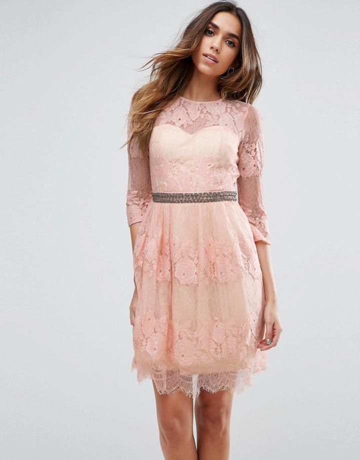 Little Mistress Lace Overlay Mini Dress