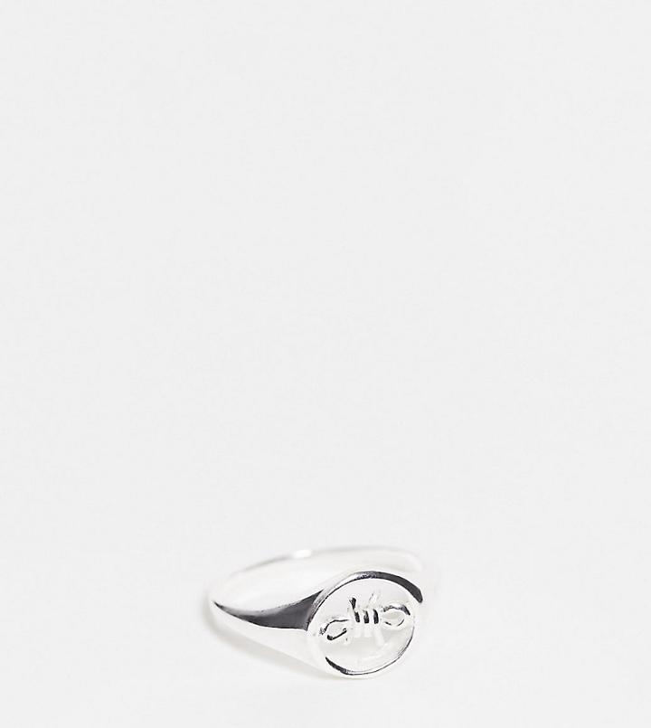 Asos Design Curve Sterling Silver Ring With Barbed Wire Design