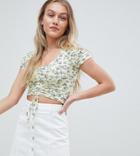 New Look Petite Floral Ruched Front Top - Yellow