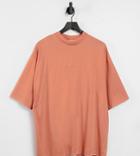 Collusion Embroidered Print Oversized T-shirt In Peach-orange