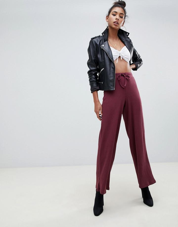 Asos Design Wide Leg Pants In Rib-purple