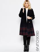 Asos Curve Coat In Ombre Check - Navy