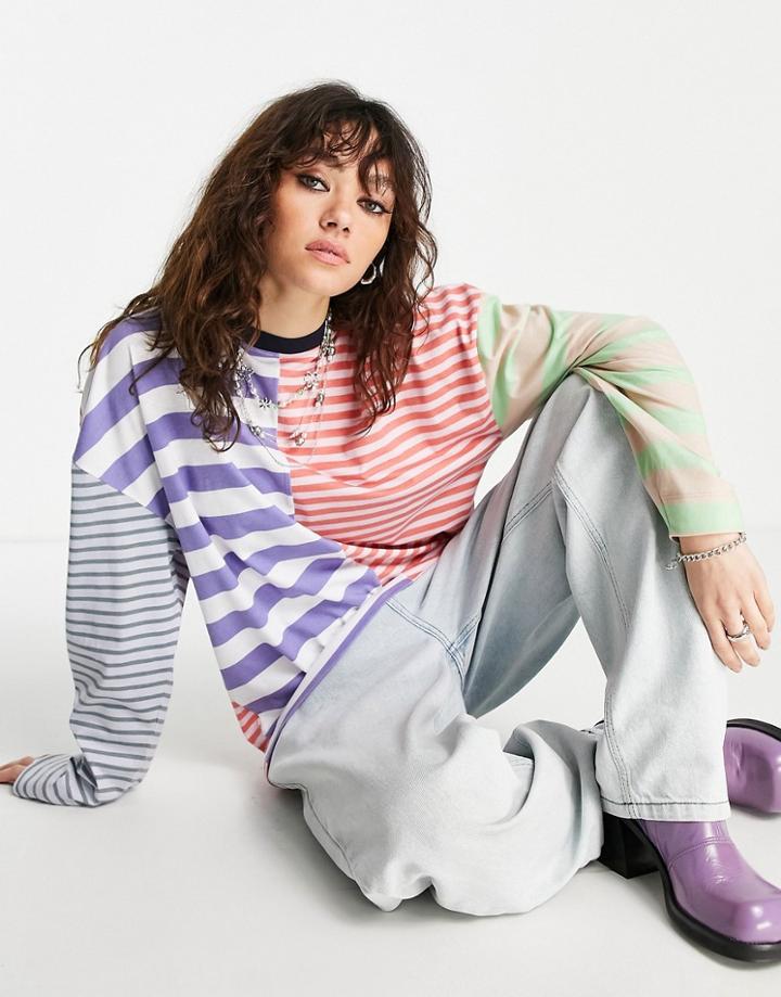 Topshop Stripe Block Tee In Multi