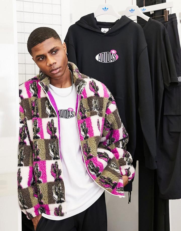 Adidas Originals 'area 33' Full Zip Fleece In Cactus Print-green
