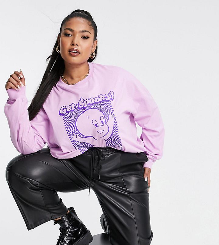 Asos Design Curve Halloween Casper Oversized Longsleeve Tee In Bright Purple