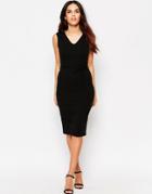 Club L Essentials Midi Dress In Rib With Tie Waist - Black