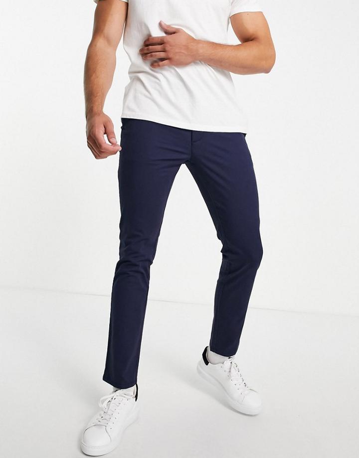 Topman Cotton Blend Slim Chinos In Navy - Navy
