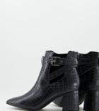 Simply Be Wide Fit Christa Pointed High Ankle Boots In Black Croc