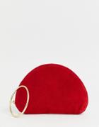 Asos Design Suede Half Moon Clutch Bag With Wristlet Ring Detail - Red