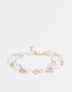 Asos Design Multirow Bracelet With Freshwater Pearl In Gold Tone