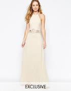 Jarlo Aden High Neck Maxi Dress With Lace Insert - Cream