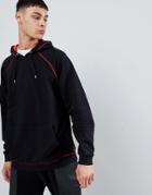 Asos Design Oversized Hoodie In Red With Contrast Stitching - Black