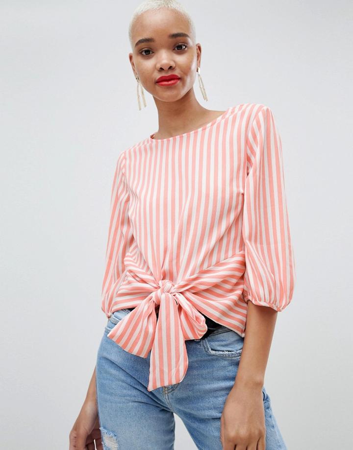 Pieces Stripe Tie Front Blouse - Multi