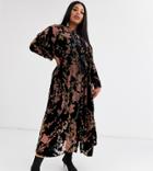 Religion Plus Burnout Velvet Button Front Maxi Dress-black