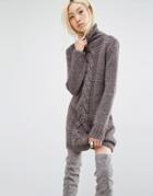 Oneon Hand Knitted Jumper Dress With Cable Detail - Brown