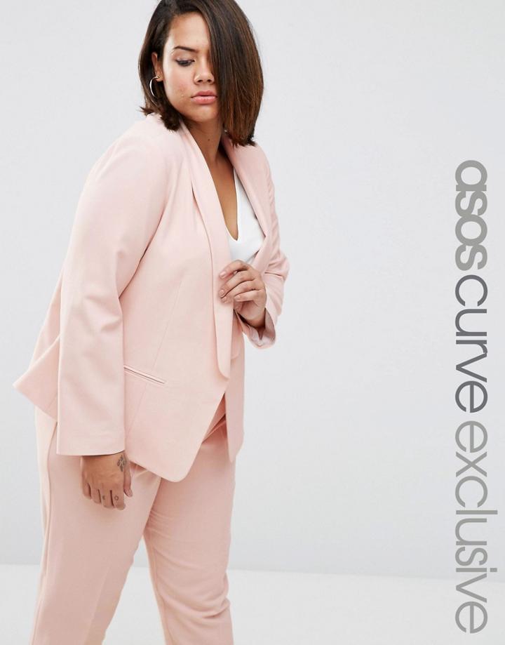 Asos Curve Blazer In Crepe With Slim Lapel - Pink