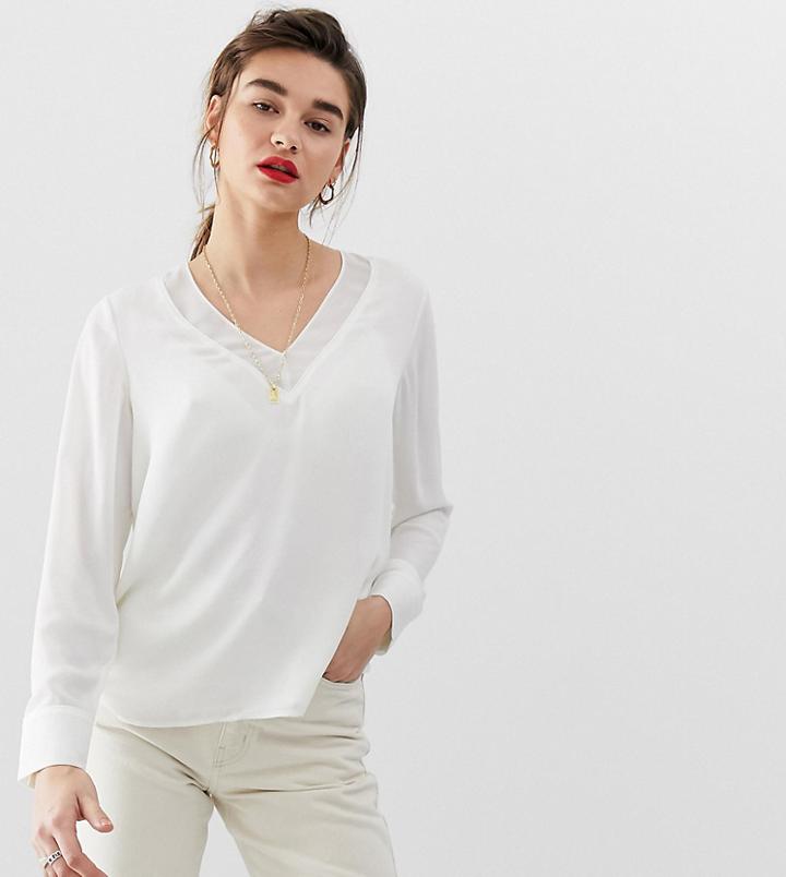 Warehouse Blouse With V-neck In White - White