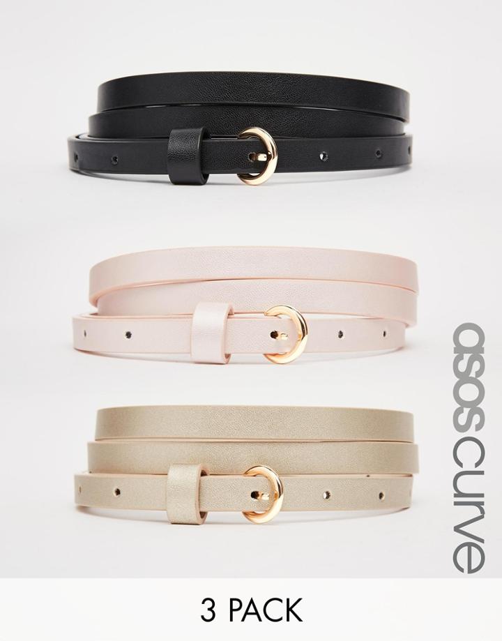 Asos Curve 3 Pack Skinny Belts In Pastel Metallic - Multi