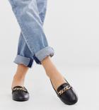 Raid Wide Fit Liviah Black Leather Look Chain Trimmed Loafers