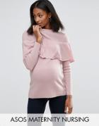 Asos Maternity Nursing Sweater With Ruffle Front - Pink