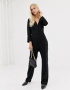 Y.a.s Plunge Wide Neck Jumpsuit-black