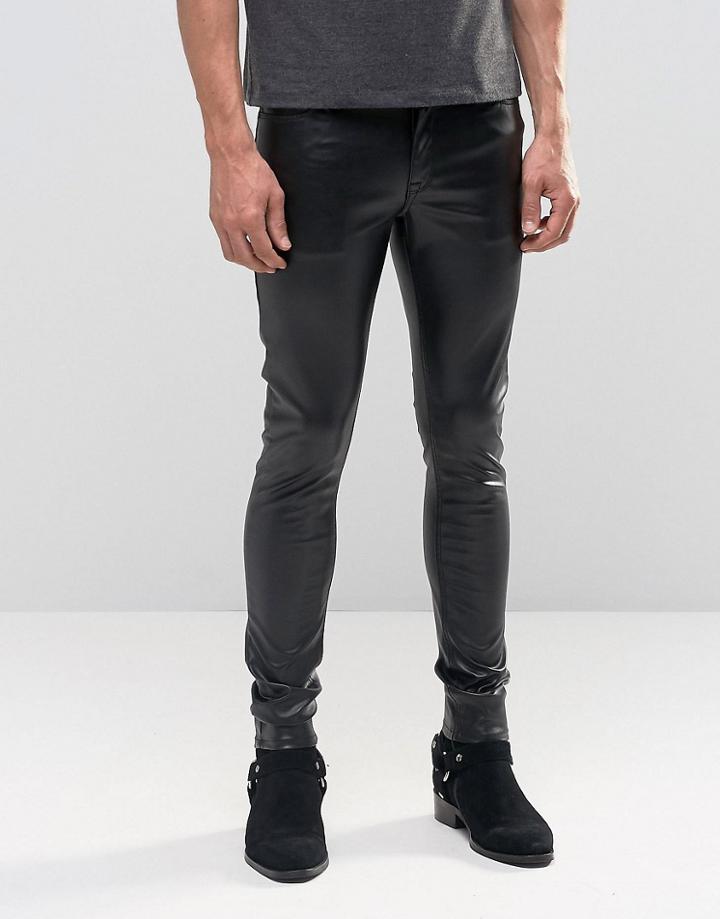 Asos Extreme Super Skinny Jeans In Faux Leather - Black
