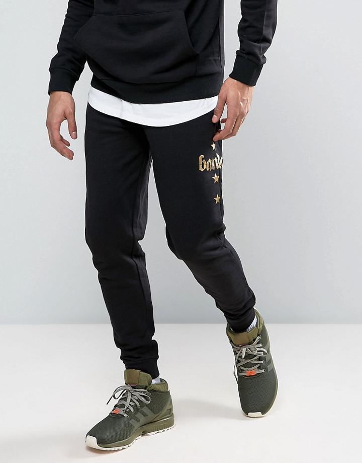 Bando Mesh Gold Foil Printed Slim Fit Joggers - Black