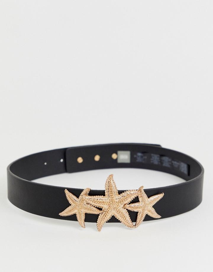 Asos Design Metal Star Fish Waist And Hip Belt - Black