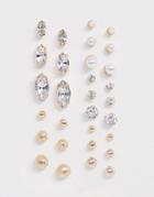 Asos Design Pack Of 15 Earrings With Mixed Pearl Ball And Crystal Studs In Gold Tone - Gold