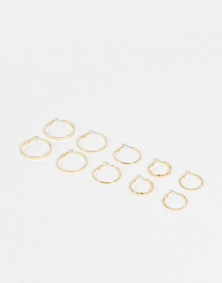Designb Pack Of 5 Mixed Hoop Earrings In Gold Tone