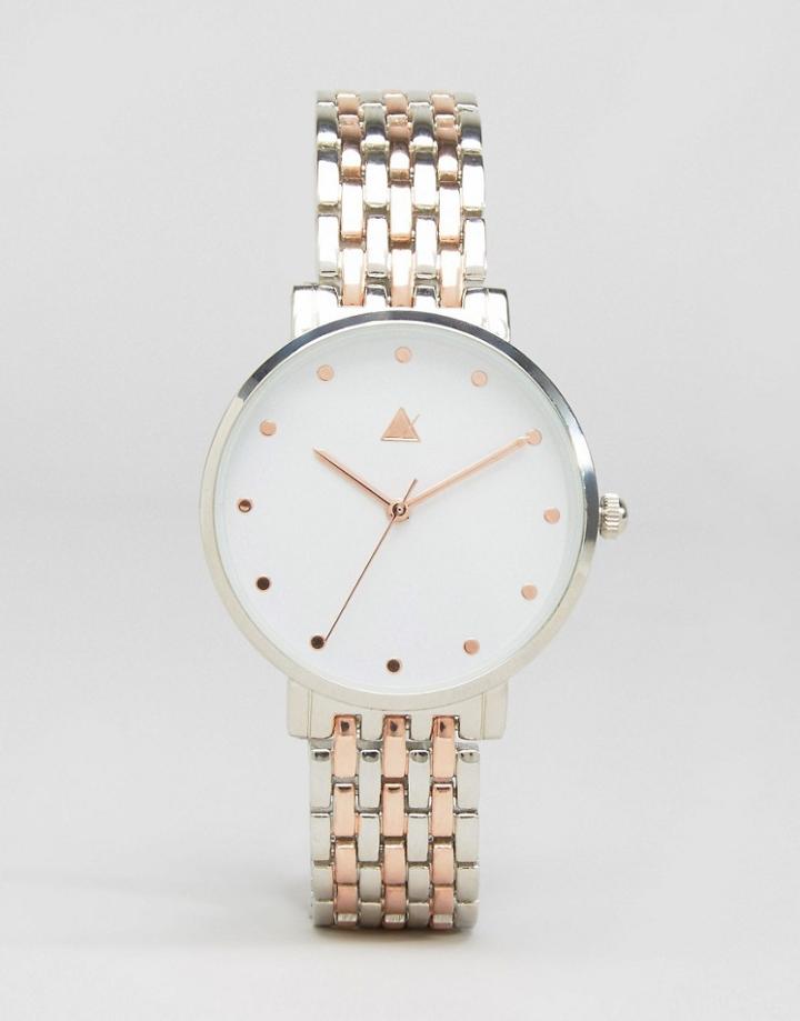 Asos Boyfriend Silver & Rose Gold Clean Metal Watch - Silver
