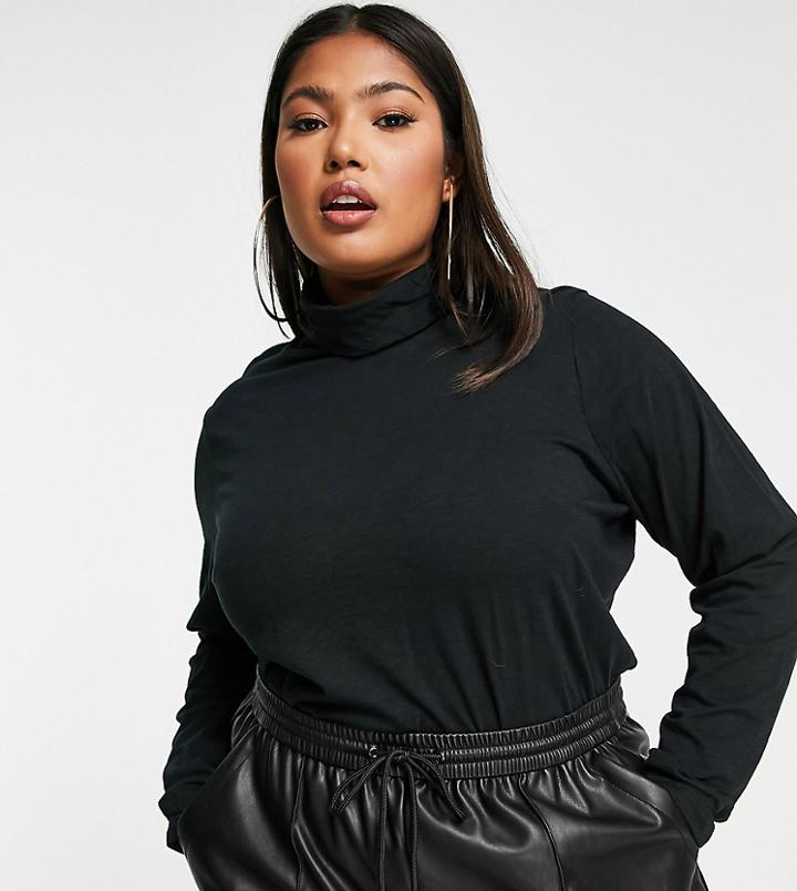 Madewell Plus Cotton Long Sleeve Turtleneck T-shirt In Black