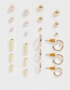 Asos Design Pack Of 12 Earrings With Ball And Pearl Studs And Hoops In Gold Tone