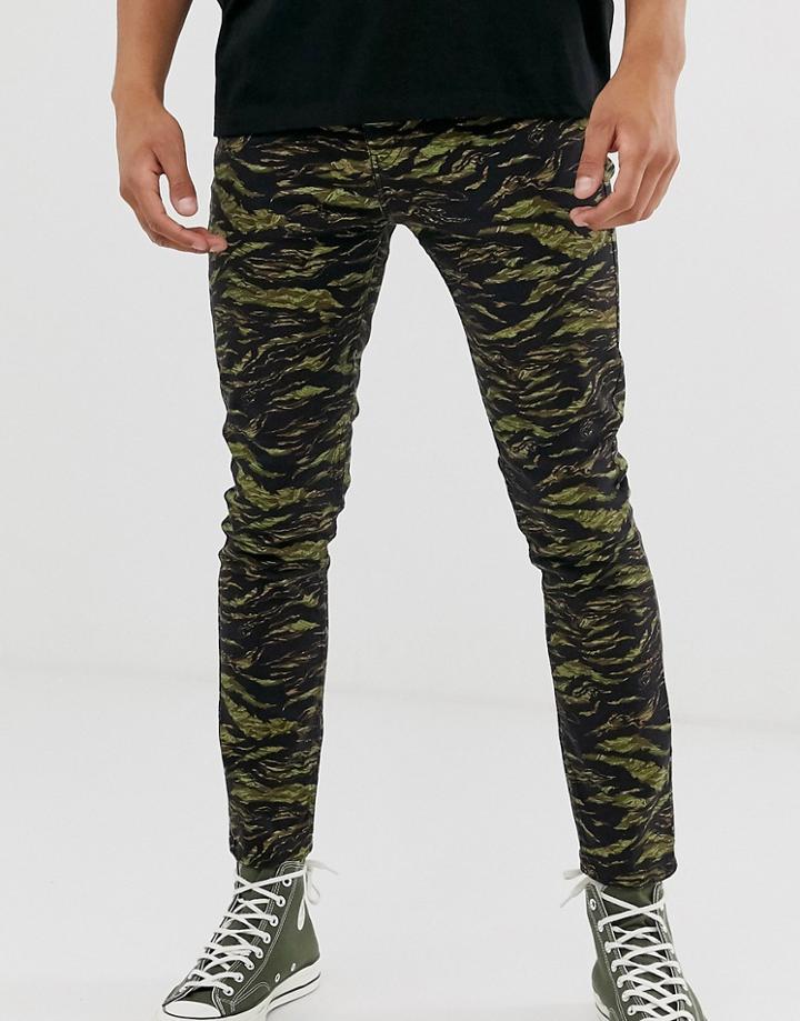 River Island Skinny Pants With Camo Print-green