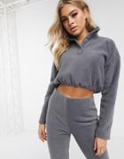 Missguided Two-piece Fleece High Neck Crop Top In Gray-grey