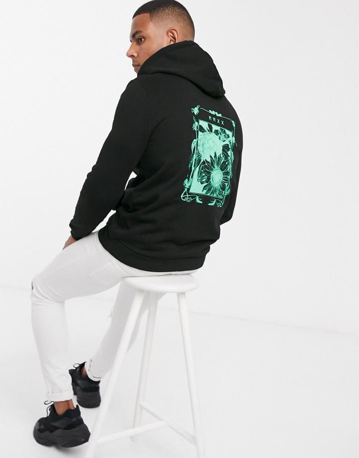 Asos Design Hoodie With Floral Back Print In Black - Black