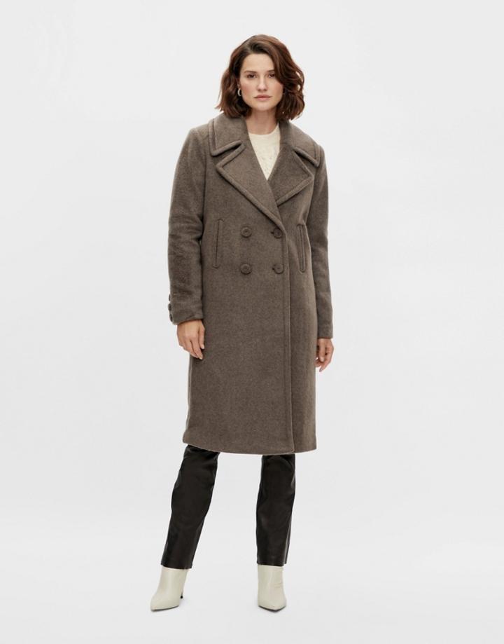 Y.a.s Double Breasted Coat In Brown