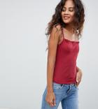 Asos Design Tall Ruffle Cami In Rib - Red