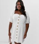 Asos Design Curve Button Through Broderie Tea Dress - White