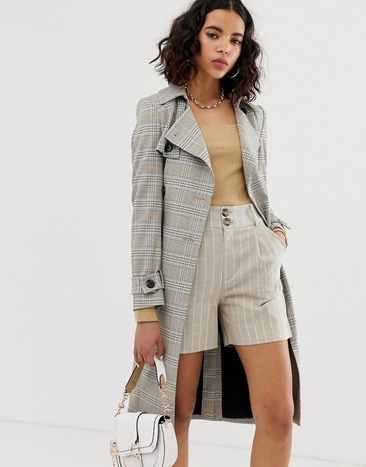 River Island Trench Coat In Check-multi