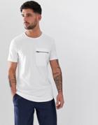 Jack & Jones Core Longline Curved Hem T-shirt With Zip Detail In White