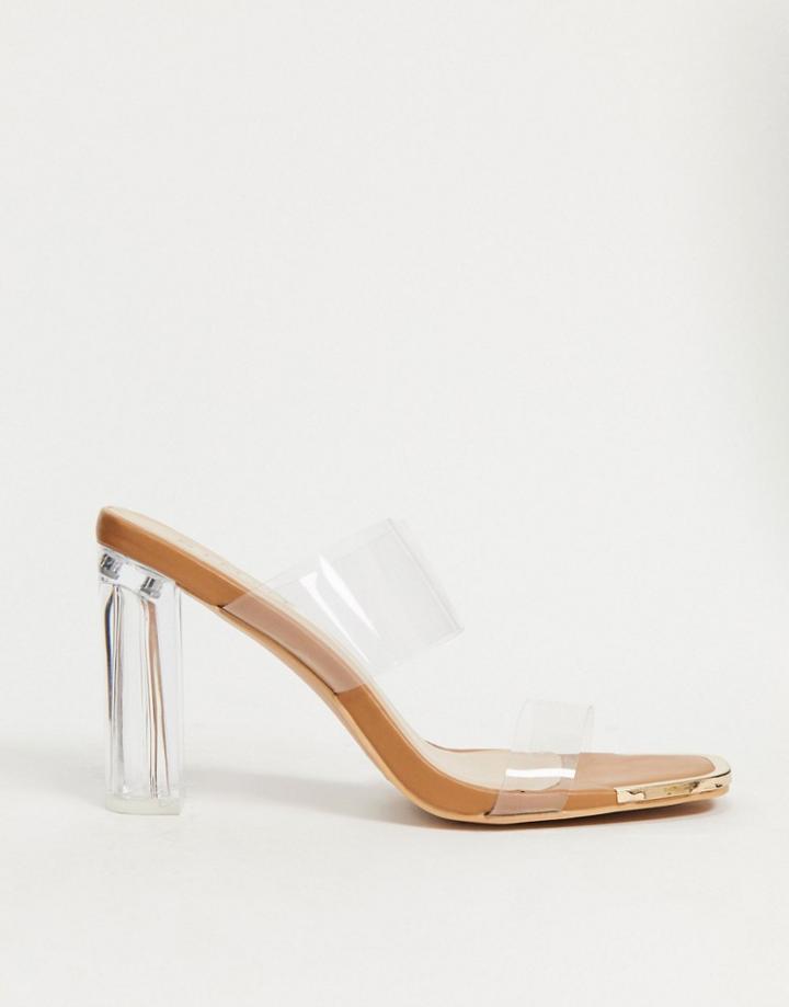Simmi London Heidi Double Strap Mules With Toe Plating In Clear-neutral