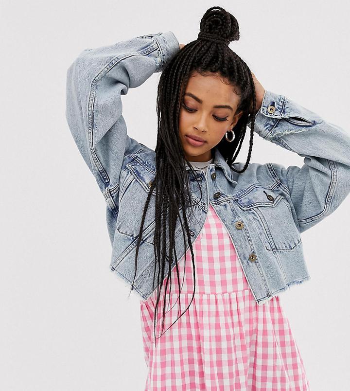 Collusion Cropped Denim Jacket-blue