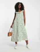 Jdy Ruffle Sleeve Maxi Dress In Green Floral