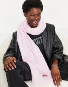 Asos Design Raw Edge Scarf With Mushroom Embroidery In Pink - Gray-grey