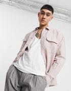 Asos Design 90s Oversized Linen Shirt With Pockets In Pink