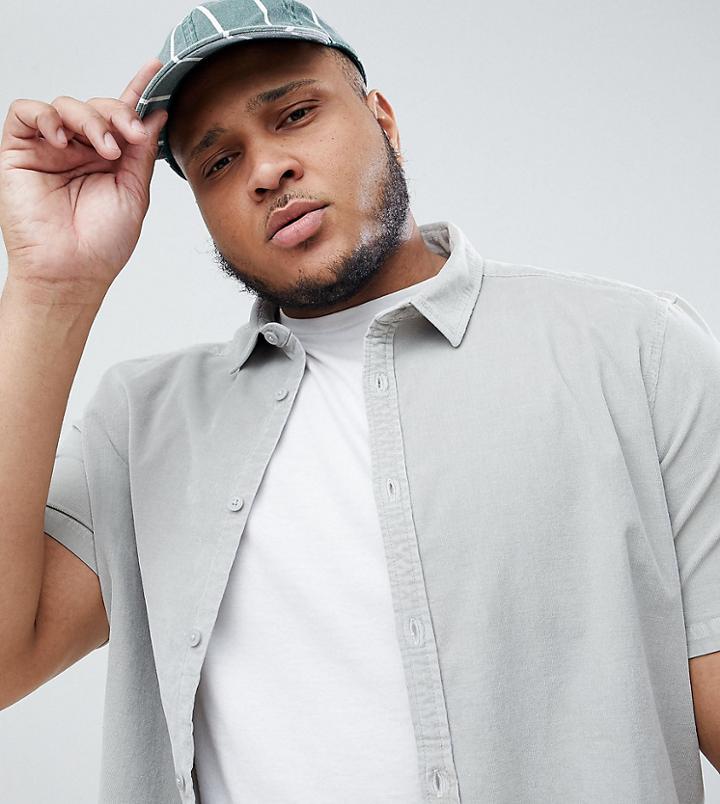 Asos Design Plus Regular Fit Stretch Cord Shirt In Pale Gray - Gray