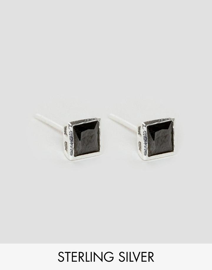 Reclaimed Vintage Square Black Stone Stud Earrings In Sterling Silver