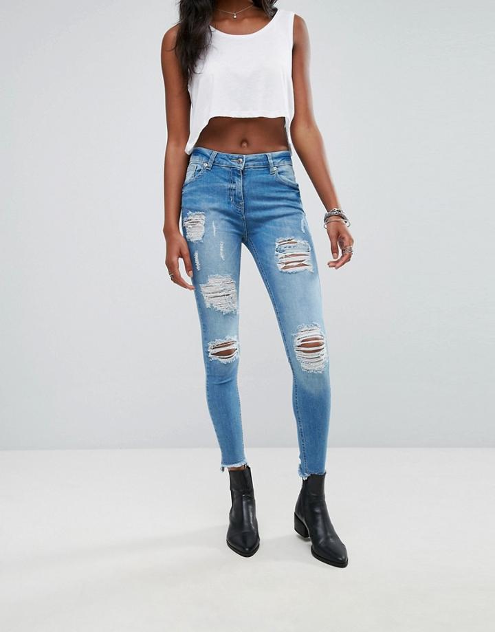 Parisian Ripped Skinny Jeans - Blue