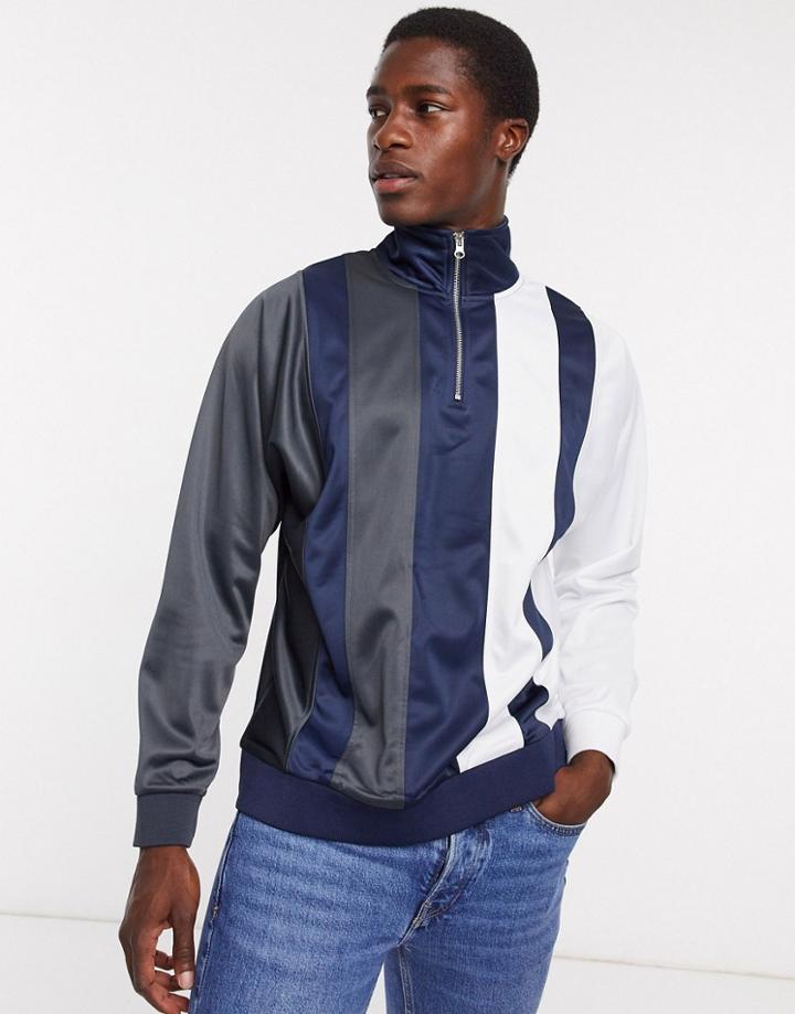 Topman Paneled Track Top In Gray & Navy